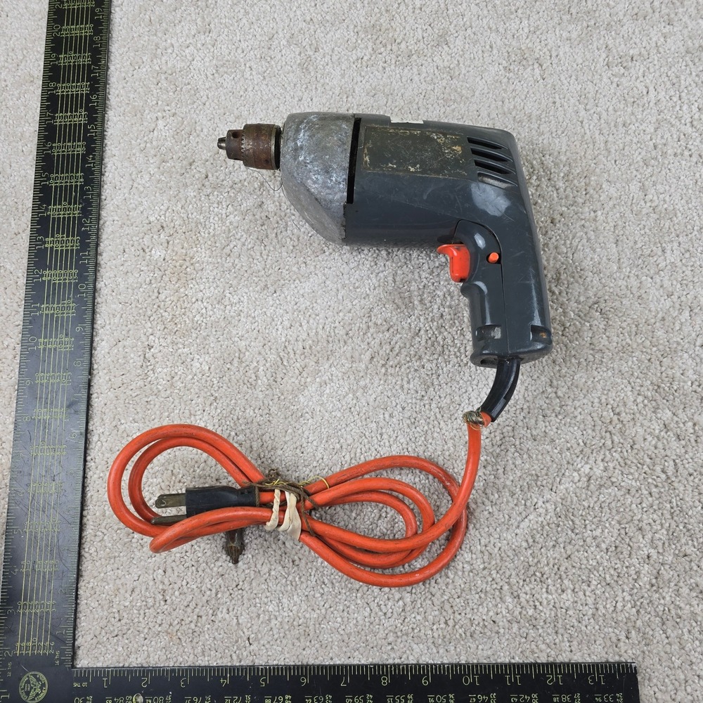 Vintage Black & Decker Power Drill Gray Orange Corded Electric Keyed Chuck
